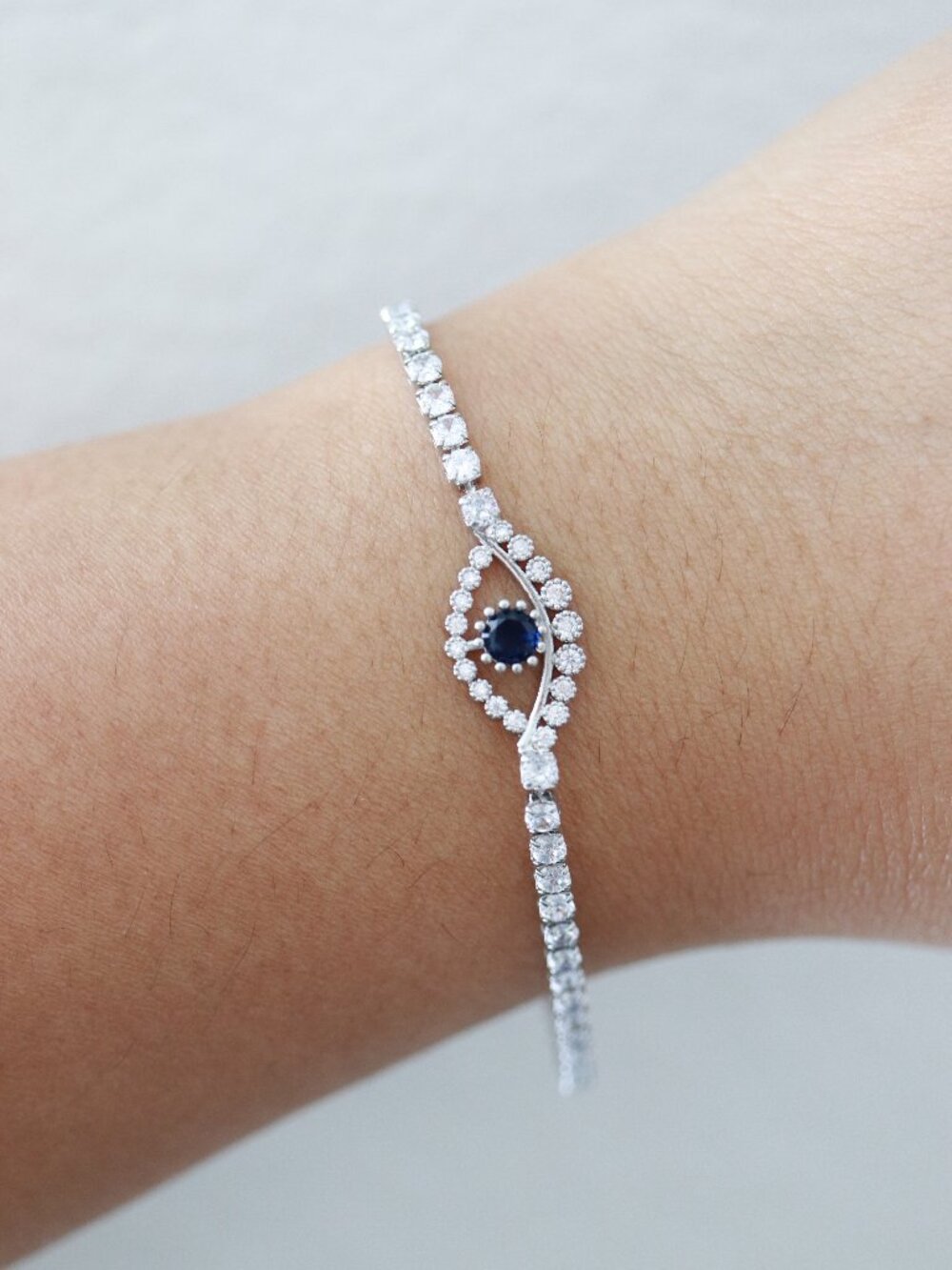 Evil Eye Style with CZ Diamond Stones Tennis Bracelet Silver Stainless Steel